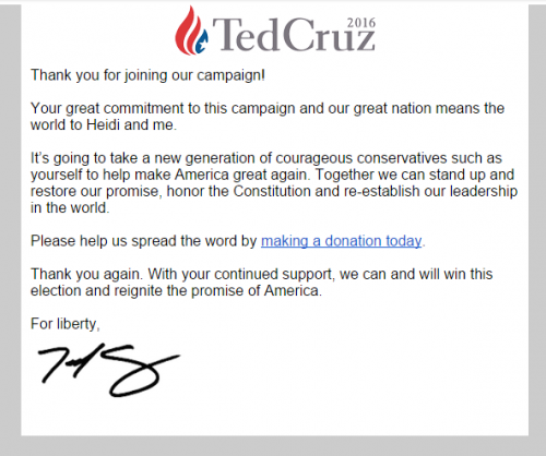 nonprofit email marketing - Ted Cruz
