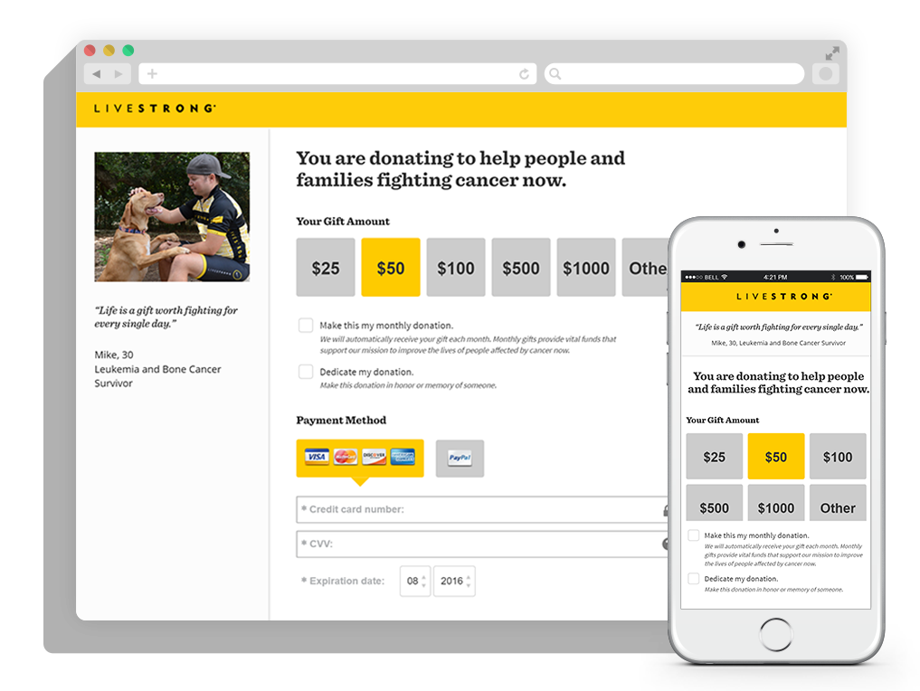 livestrong donation page